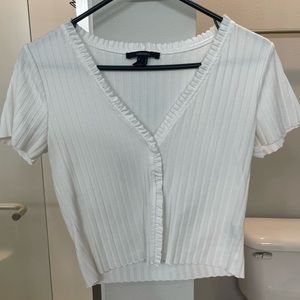 White Short Sleeve Button Top